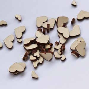 Assorted Size Heart Confetti, Wedding Decor, Wood Heart Confetti, Wood Hearts, Heart Confetti, Tiny Heart Cutouts, Approx. 150 pcs.