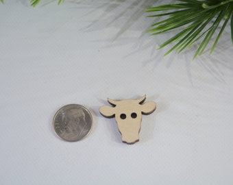 Cow Button, Cow, Animal Shaped Buttons, Animal Buttons, Wooden Buttons, Laser Cut Buttons, Farm Animal, Natural Wood Buttons, 1 inch