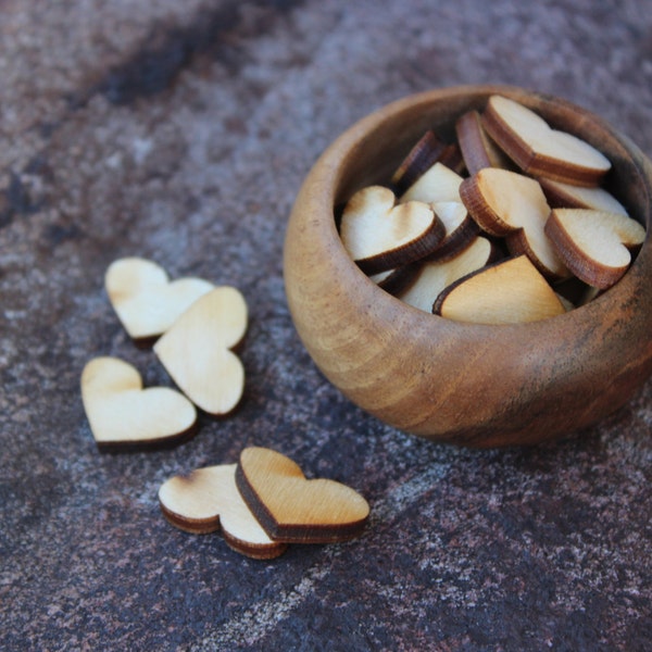 Small Heart Pieces, Heart Confetti, Wood Hearts, Rustic Wood Hearts, Wood Heart Cabochons, Earring Making Supplies, 5/8 x 1/2 inch