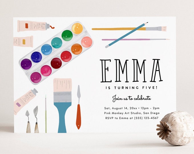 Art Party Birthday Invitation, 100 Editable Text, Invitation Template