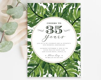 INSTANT DOWNLOAD Anniversary Party Invitations, Printable Anniversary Invites, Tropical Theme, Wedding Anniversary Party, Editable, Printed