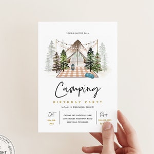 Camping Birthday Party Invitation, Tent Sleepover Party, Yurt Glamping Invite, Instant Download, Editable Template, Digital Invite, Rustic