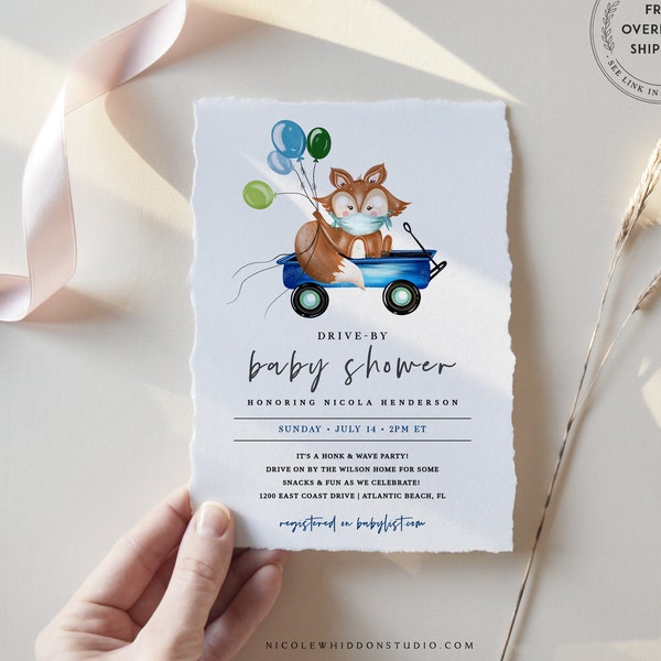 Drive Through Baby Shower Invitation, Editable Invite, Downloadable, Social Distancing Drive By Parade, Woodland Animal Baby Shower Invite