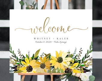 Welcome Sign Editable, Sunflowers, Rustic Wedding, Large Welcome Sign, Instant Download, Gold, Floral, Fall Wedding Sunflowers Printable 042