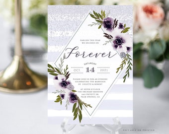 INSTANT DOWNLOAD Elopement Announcement Invitations, We Tied the Knot, Elopement Party, Editable Invitations Lavender and Greenery Printable