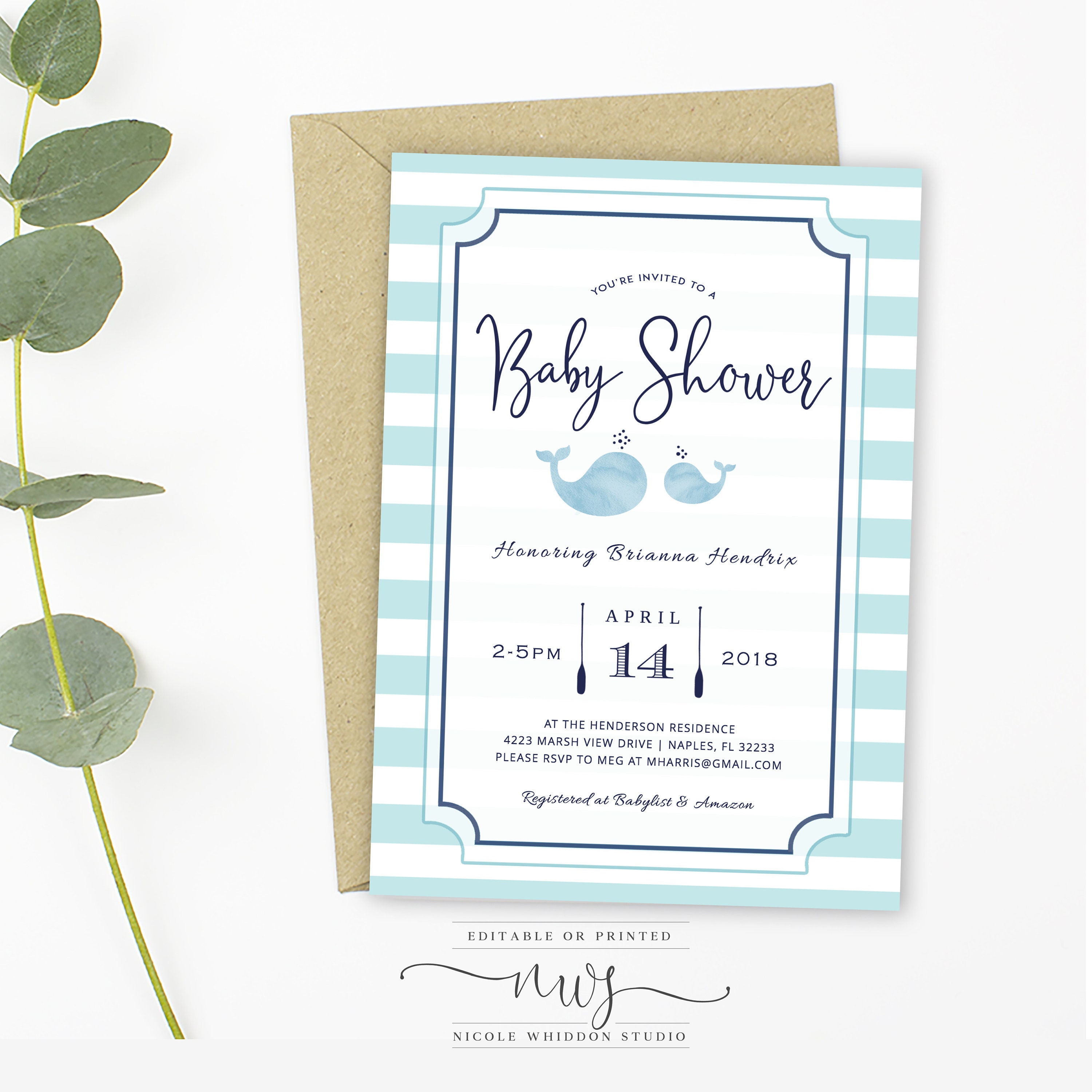 Paper & Party Supplies Orca Baby Shower Invitation INSTANT DOWNLOAD