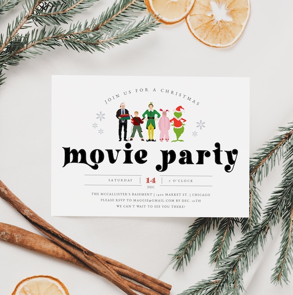 Christmas Movie Party Invitation 100% Editable Text Funny -  Sweden