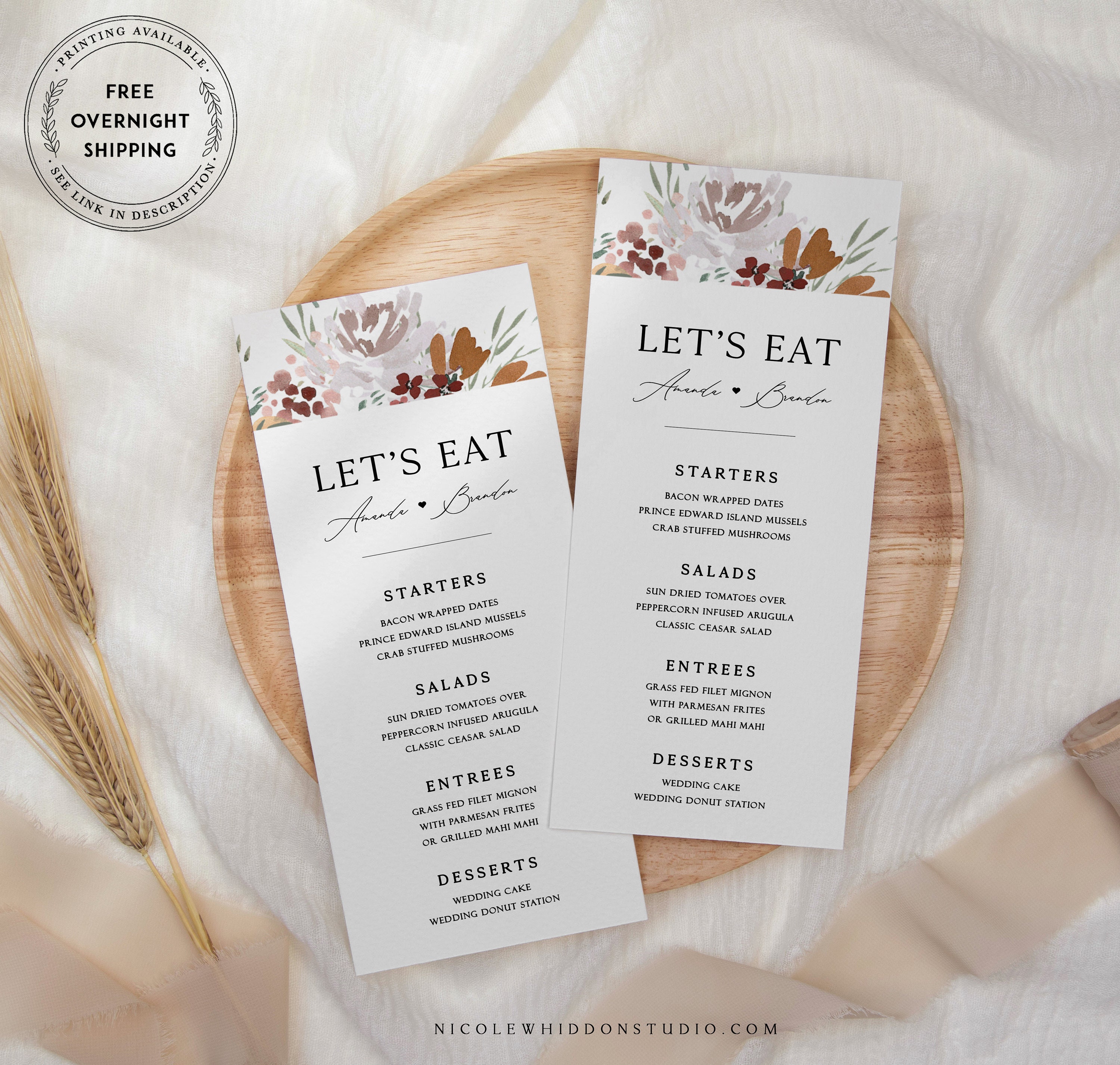Menu Template Natural Rustic Dinner Menu Printable Digital Etsy