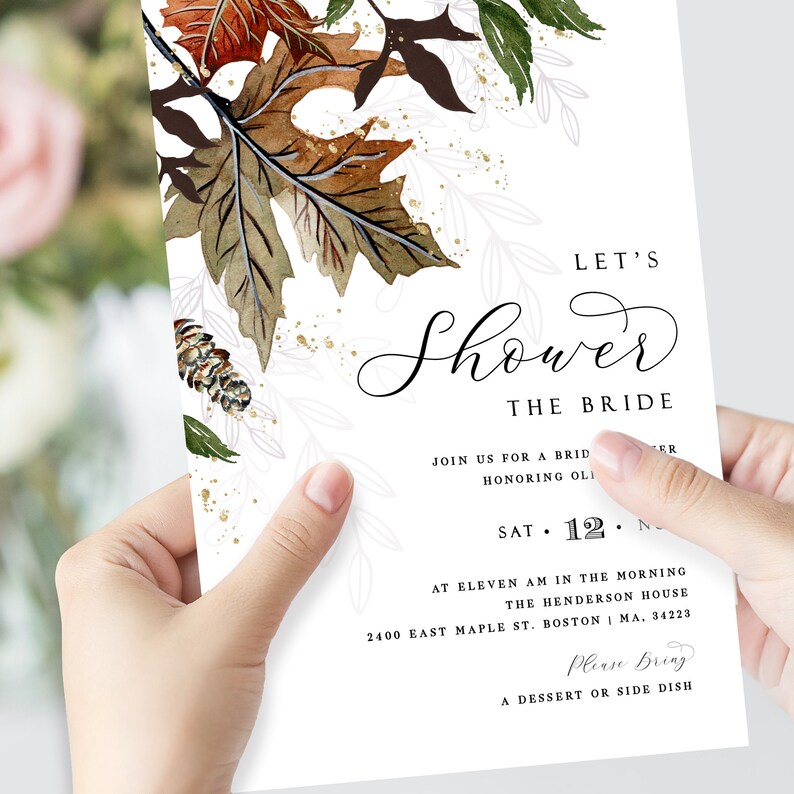 Fall Bridal Shower Invitations Fall Themed Fall Leaves Etsy