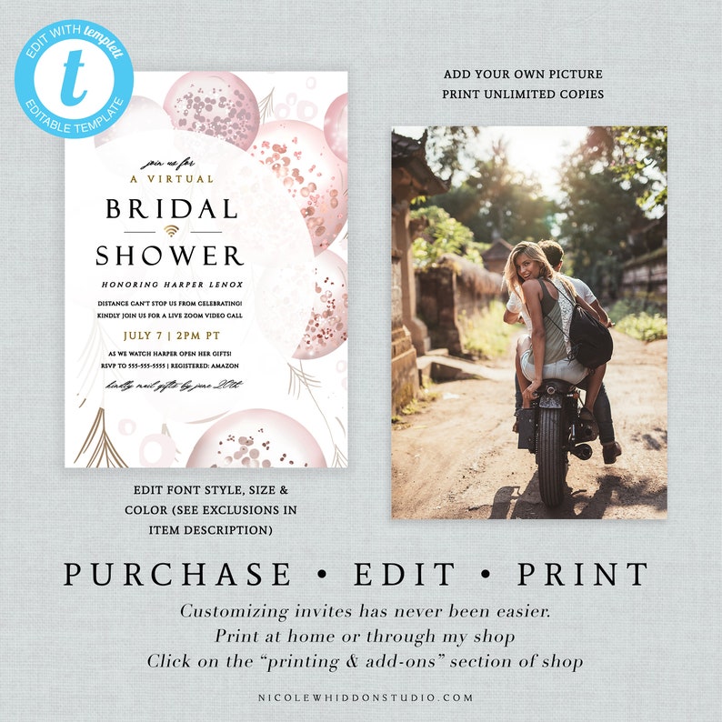 Virtual Bridal Shower Invitation Instant Download Template Etsy