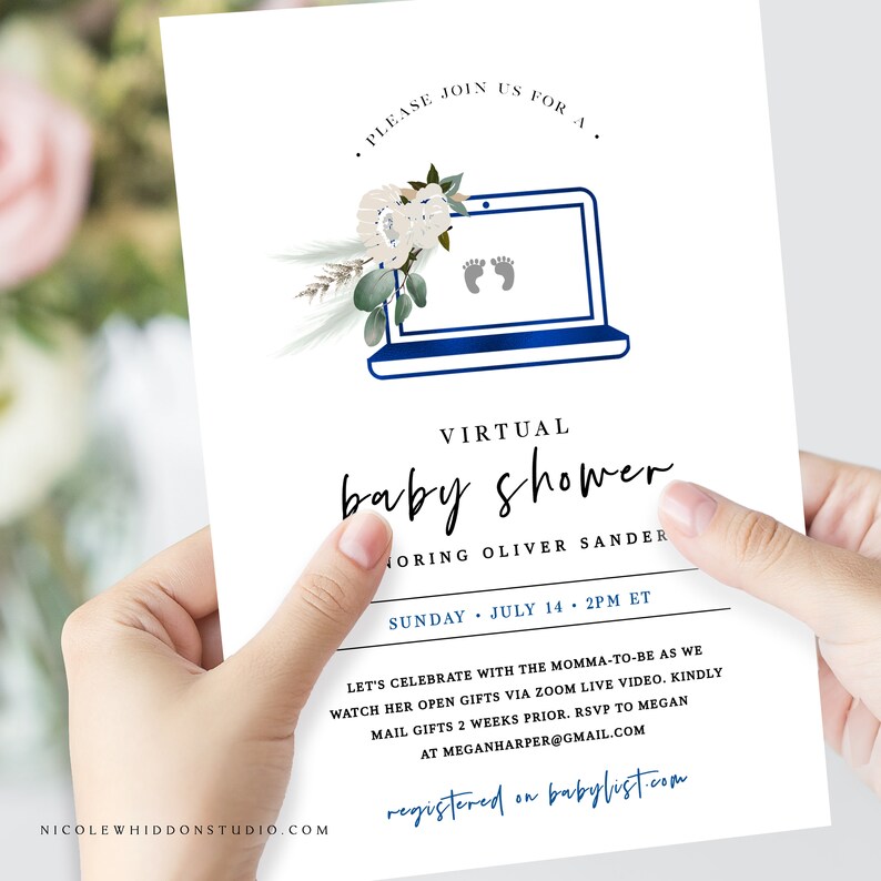 Virtual Baby Shower Invitation Boy Instant Download Etsy