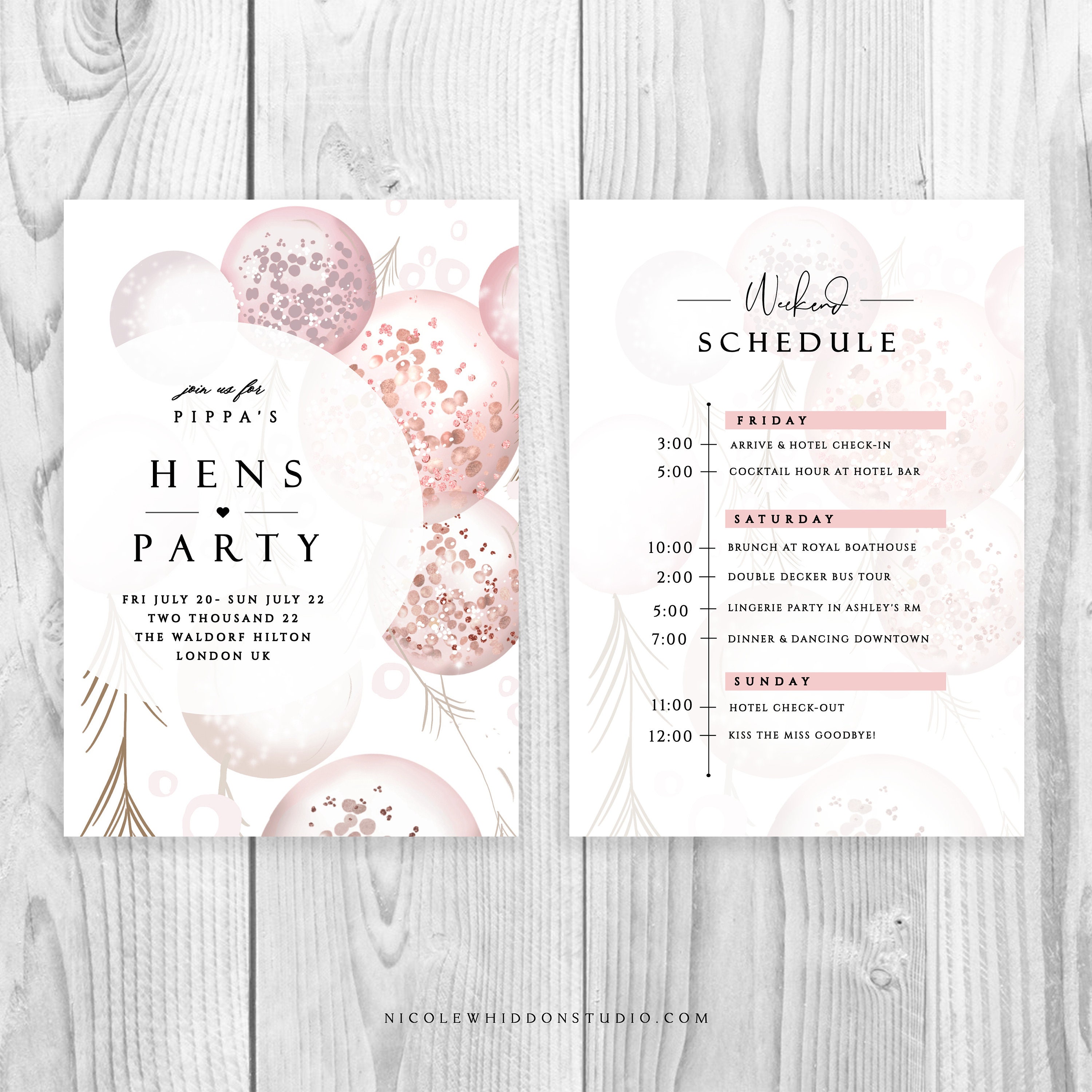 Hen Party Invitations Nuit Rose Baroque Bow X 12 enveloppes H1079 