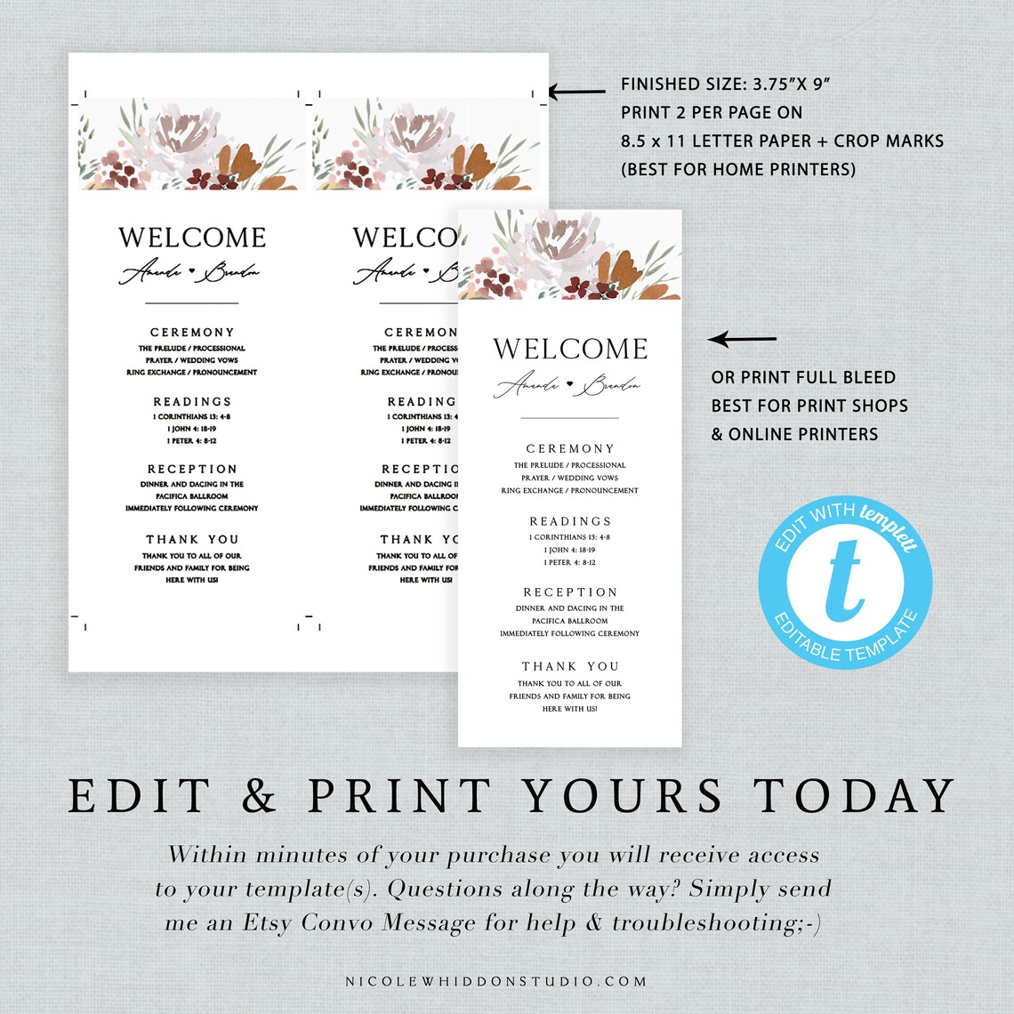 Menu Template Natural Rustic Dinner Menu Printable Digital Etsy