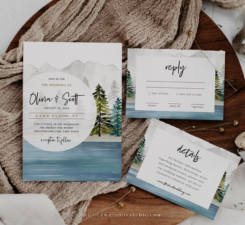 Lake Wedding Invitation Set Printed Printable Downloadable Etsy