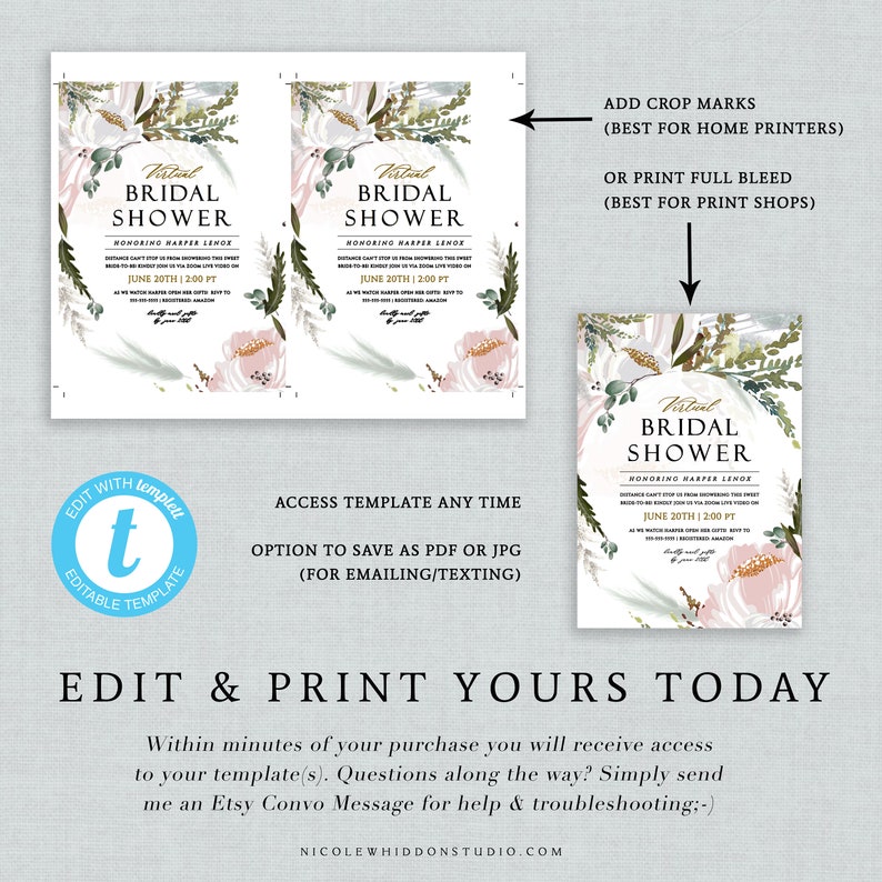 Virtual Bridal Shower Invitation Downloadable Template Long Etsy