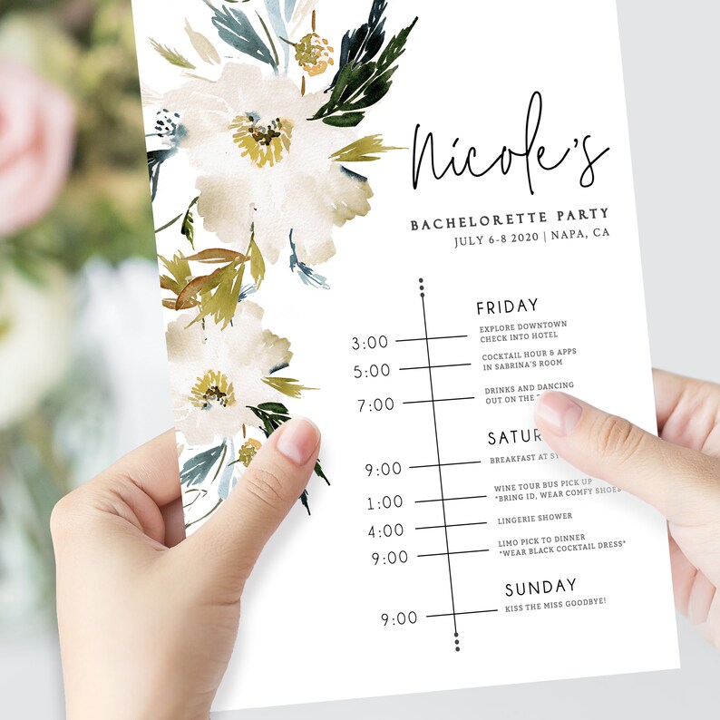 Hen/'s Party Invite Decor Weekend Timeline Template Editable Bachelorette Party Invitation Schedule BACHELORETTE ITINERARY Neutral