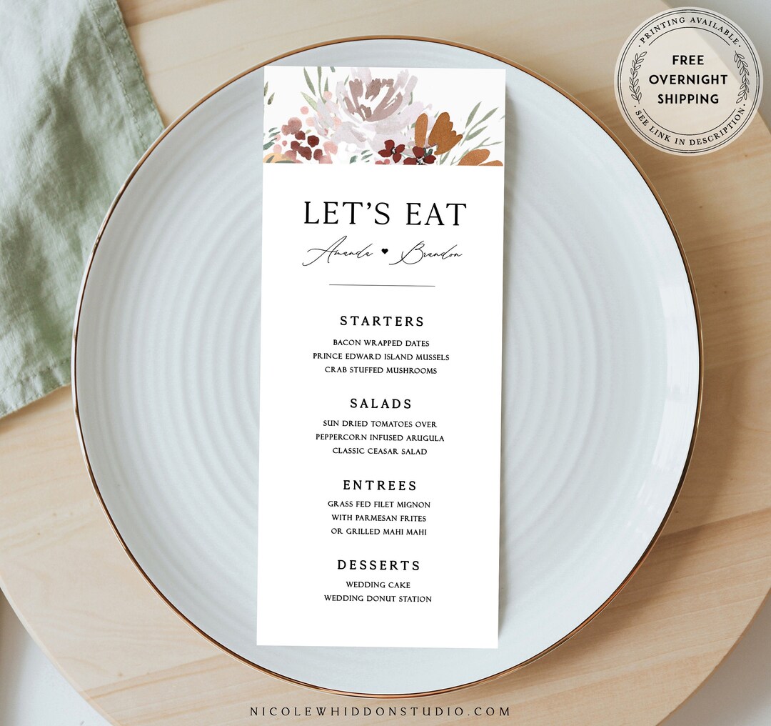 Menu Template Natural Rustic Dinner Menu Printable Digital Etsy