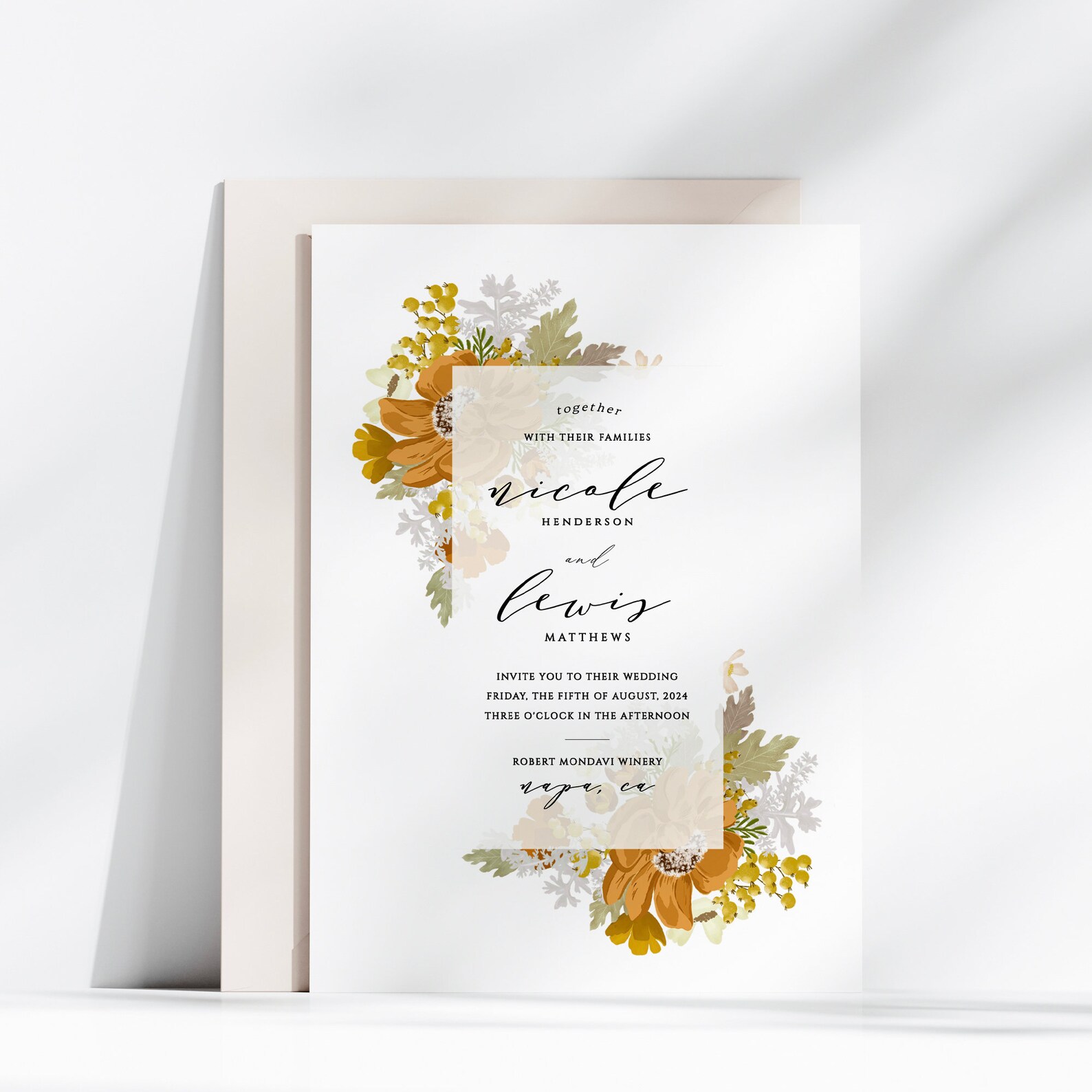Dusty Orange Wedding Invitation Suite Fall Wedding Invitation Etsy