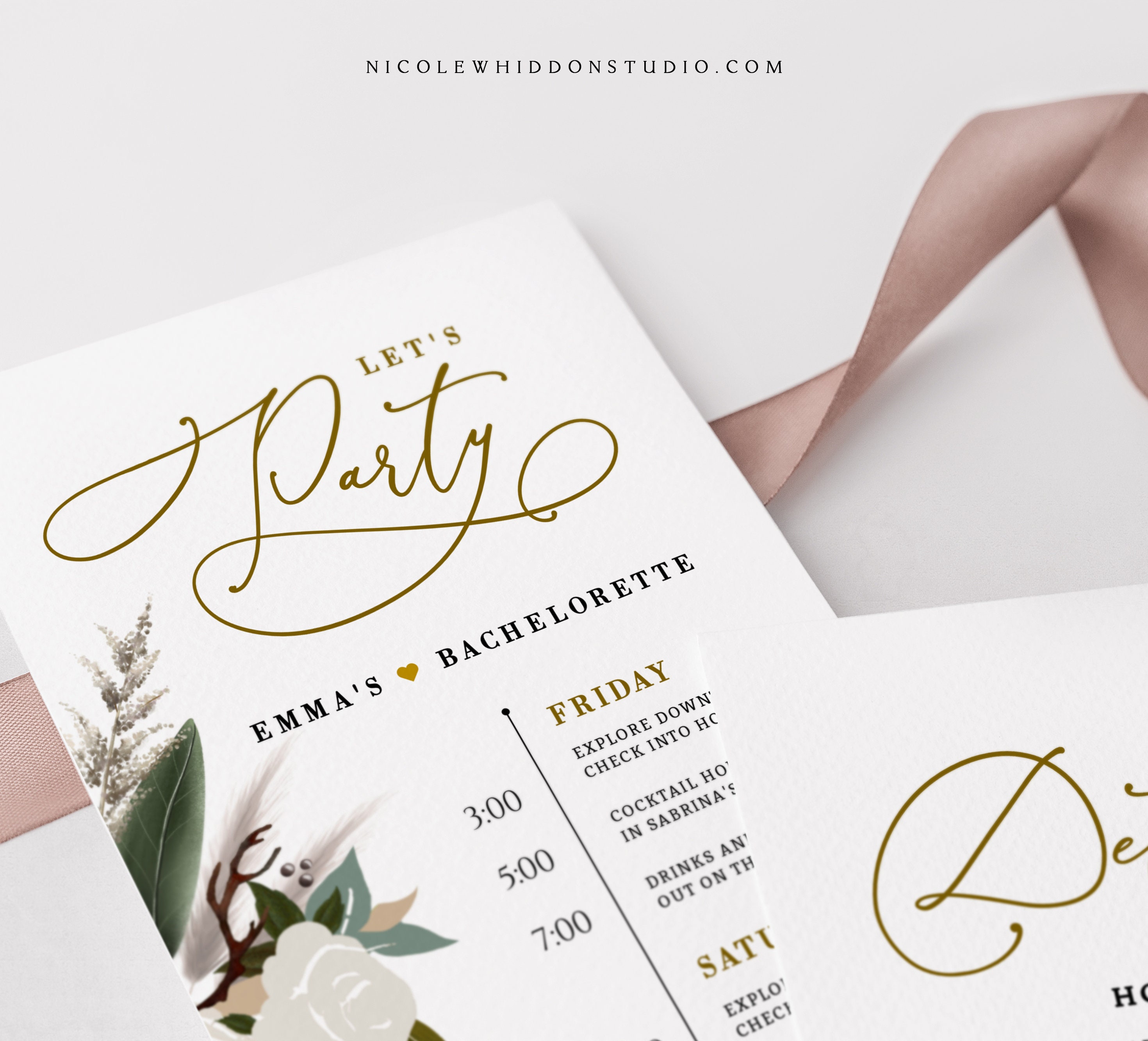 Bachelorette Party Itinerary Rustic Neutral Downloadable Invitation 