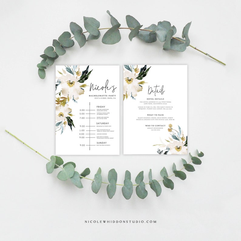 Hen/'s Party Invite Decor Weekend Timeline Template Editable Bachelorette Party Invitation Schedule BACHELORETTE ITINERARY Neutral