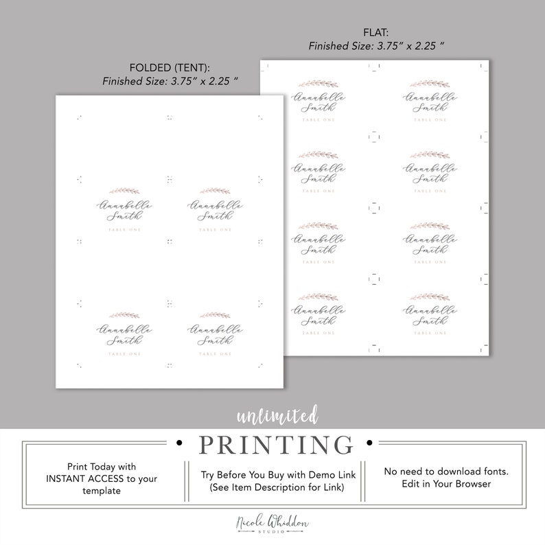 Printable Place Cards Wedding Escort Card Template Editable Etsy