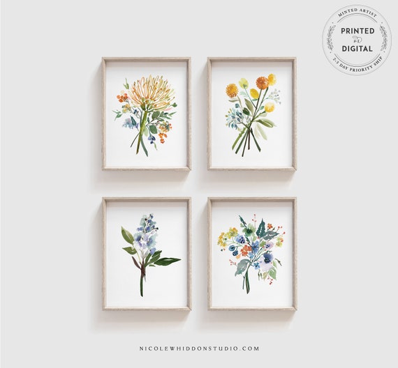 Floral Watercolor Set of 4 Prints Printed or Digital | Etsy