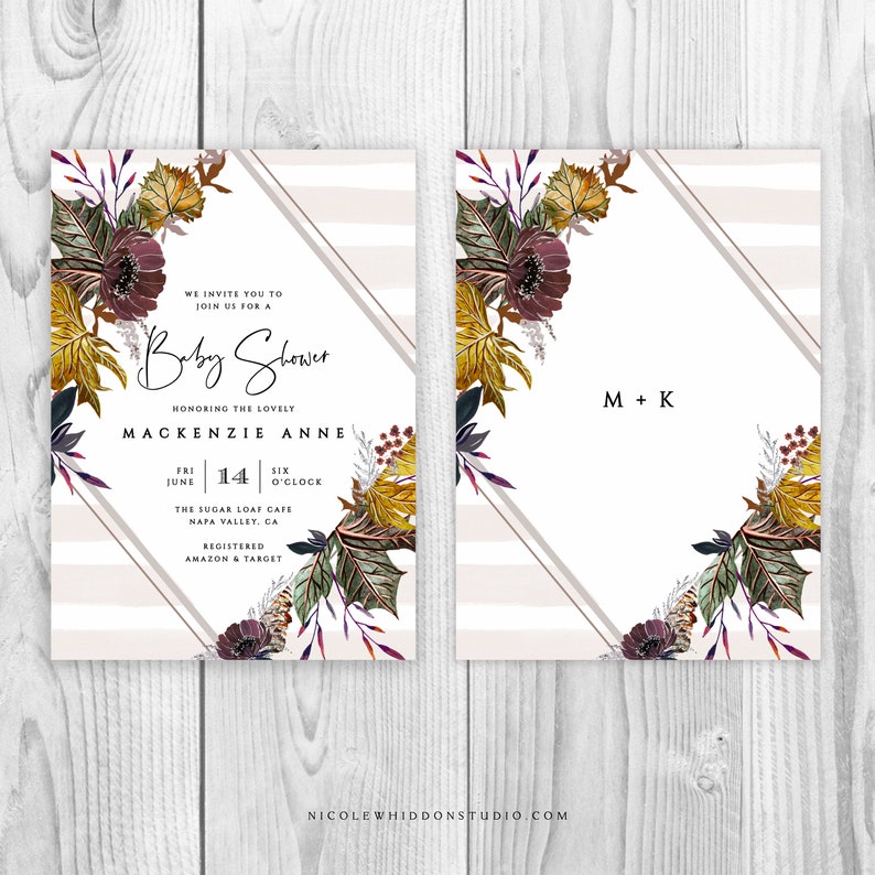 Leaves Editable Text Gender Neutral Printable INSTANT DOWNLOAD Fall Baby Shower Invitations Template Fall Foliage Couples Shower DIY