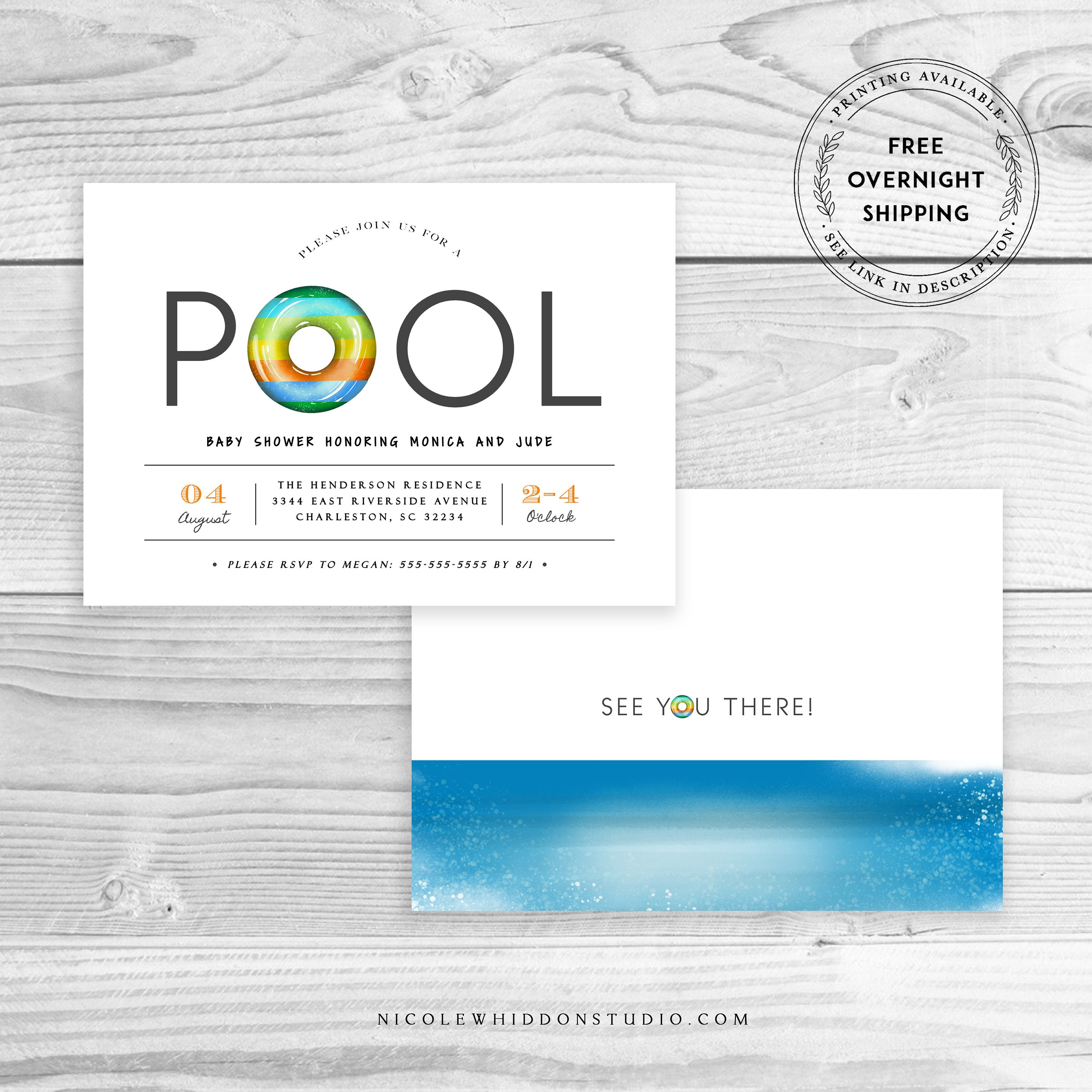 pool party baby shower invitations
