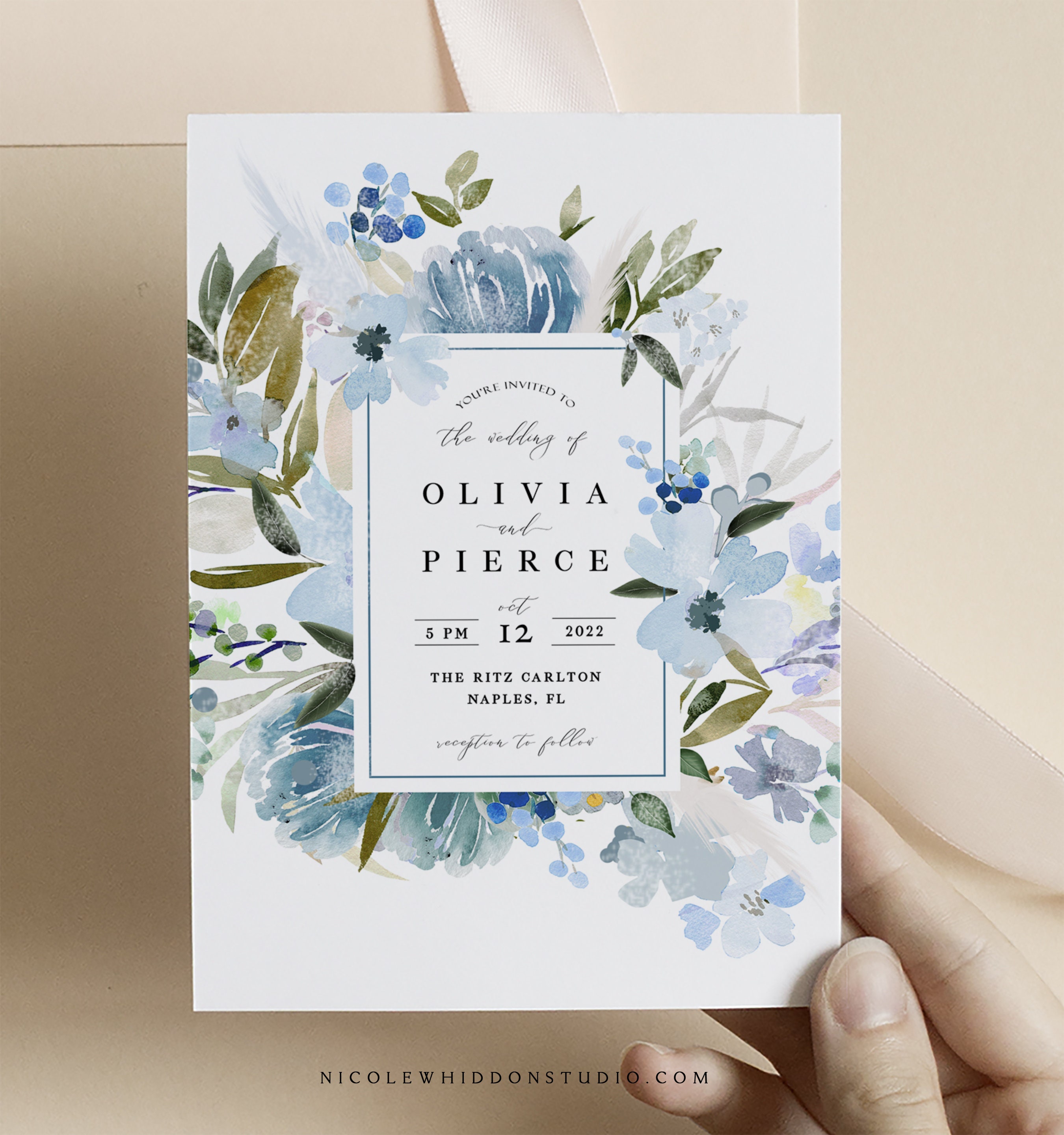 Skyla Dusty Blue Wedding Invitation Sets Printable Etsy