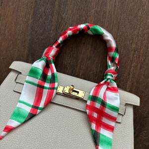 Christmas/Holiday Watercolor Plaid Handbag Skinny Scarf / Handle Wrap /Skinny Hair Scarf
