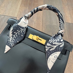 Whimsigoth Night Black & Beige Goth Handbag Skinny Scarf / Handle Wrap / Skinny Hair Scarf / Designer Luxury Accessory