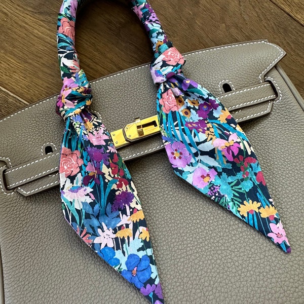 Liberty of London 100% Cotton Ciara Botanical Purple and Blue Floral Skinny Scarf/Handle Wrap/ Hair Scarf