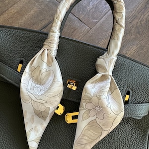 Cream and Ivory Rose Floral Neutral Beige Handbag Skinny Scarf / Handle Wrap / Skinny Hair Scarf