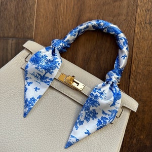 Blue & White French Provincial Toile Handbag Skinny Scarf / Handle Wrap / Skinny Hair Scarf