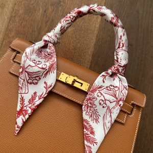 Christmas/Holiday Traditional Red Toile Handbag Skinny Scarf / Handle Wrap /Skinny Hair Scarf