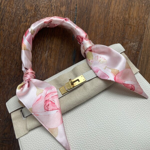 SALE! Light Pink Blush Watercolor Rose Soft Baby Pink Flowers Romantic Handbag Skinny Scarf / Handle Wrap : Skinny Hair Scarf