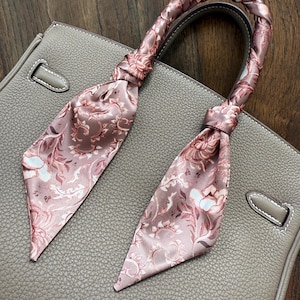 Warm Mauve and Beige Floral Botanicals Handbag Skinny Scarf / Handle Wrap / Skinny Hair Scarf
