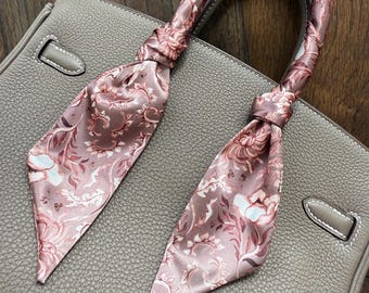 Warm Mauve and Beige Floral Botanicals Handbag Skinny Scarf / Handle Wrap / Skinny Hair Scarf