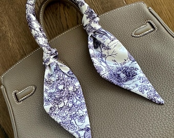 Deep Purple French Toile Greyhound Skinny Scarf / Handle Wrap / Skinny Hair Scarf / Designer Luxury Accessory