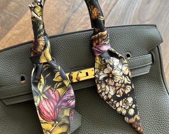 Poisonous Plants and Witchcraft Floral Wicca Goth Handbag Skinny Scarf / Handle Wrap / Skinny Hair Scarf / Designer Luxury Accessory