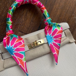 Bright Mosaic Tile Pattern in Pink, Green, and Blue Handbag Skinny Scarf / Handle Wrap / Skinny Hair Scarf
