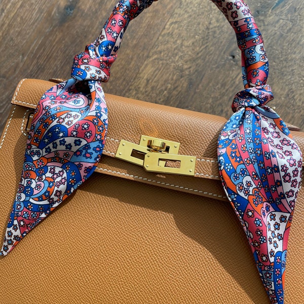 Liberty of London Carnaby Patchwork 100% Silk Limited Edition Handbag Skinny Scarf/Handle Wrap / Skinny Hair Scarf