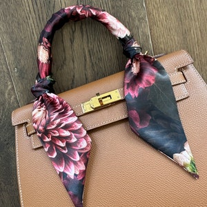 Lush Maroon and Mauve Dahlias Floral Gothic Handbag Skinny Scarf / Handle Wrap / Skinny Hair Scarf