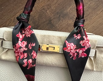 Vintage Gothic Night Roses in Pink and Black Skinny Scarf / Handle Wrap / Skinny Hair Scarf