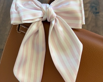 Light Baby Pink and White Thin Stripe Handbag Skinny Scarf / Handle Wrap / Skinny Hair Scarf