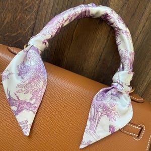 Rose Pink/Purple Provincial Toile Equestrian Pony Horses Handbag Skinny Scarf / Handle Wrap / Skinny Hair Scarf