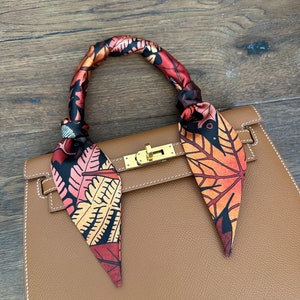 Ombré Fall Autumn Fall Leaves and Mushrooms Handbag Skinny Scarf / Handle Wrap / Skinny Hair Scarf / Thanksgiving Accessory