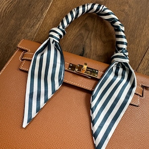 Navy Blue and White Thin Stripe Handbag Skinny Scarf / Handle Wrap / Skinny Hair Scarf