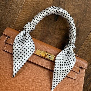Black and White Polka Dot Handbag Skinny Scarf / Handle Wrap / Skinny Hair Scarf