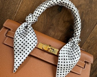 Black and White Polka Dot Handbag Skinny Scarf / Handle Wrap / Skinny Hair Scarf
